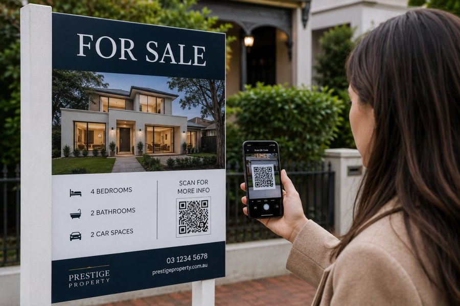Buyer scanning a Kerb QR code on a For Sale board